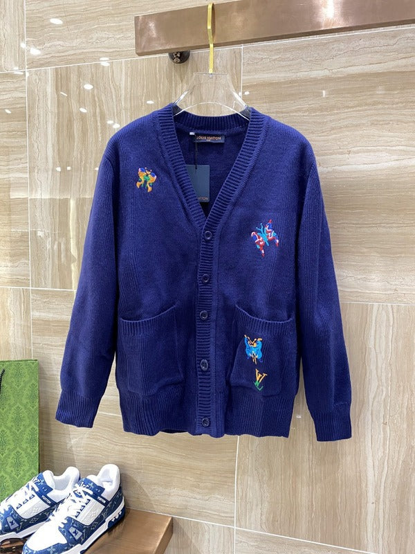Front view of Louis Vuitton luxury clothing with signature branding