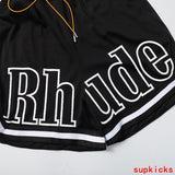 Front view of Rhude luxury clothing with logo-detail design