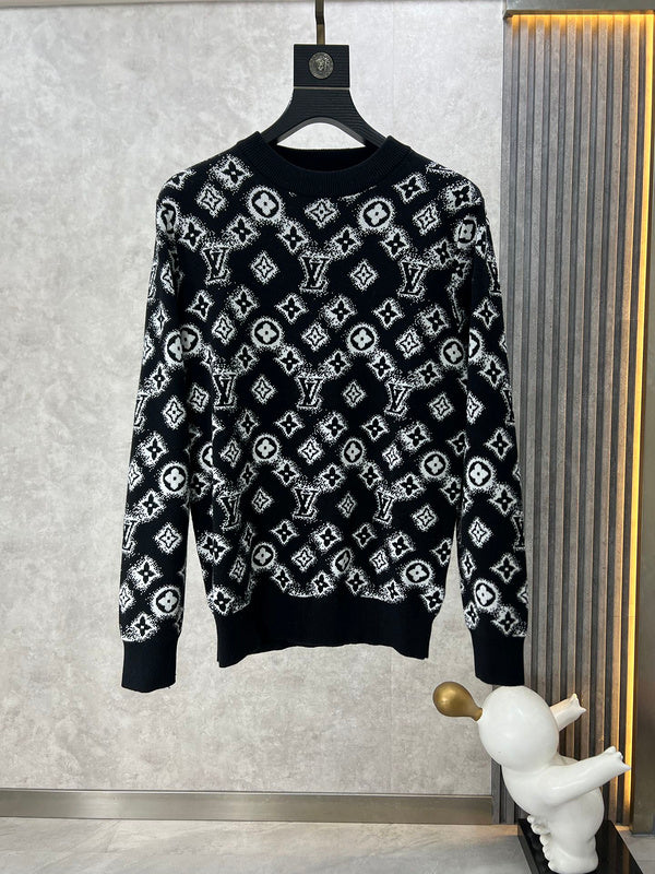 Front view of Louis Vuitton luxury clothing with logo-detail design