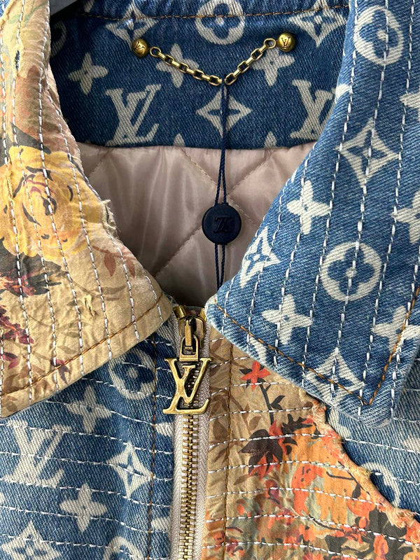 Close-up detail shot of Louis Vuitton luxury clothing with contemporary cut