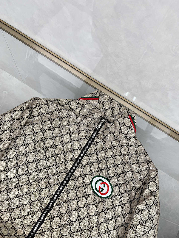 Side profile of Gucci luxury clothing with logo-detail design