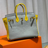 Side view of considered structured handbag