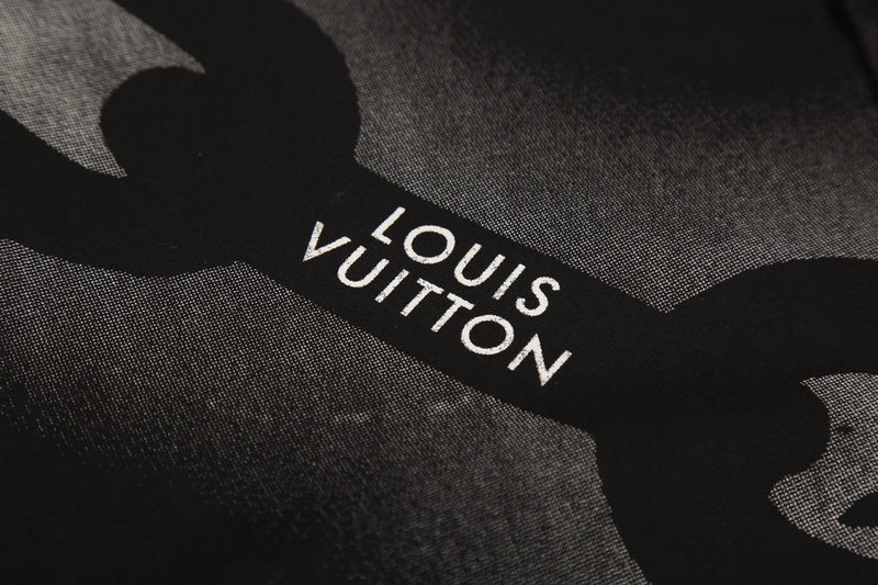 Front view of Louis Vuitton luxury clothing with logo-detail design