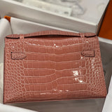 Side view of polished structured handbag