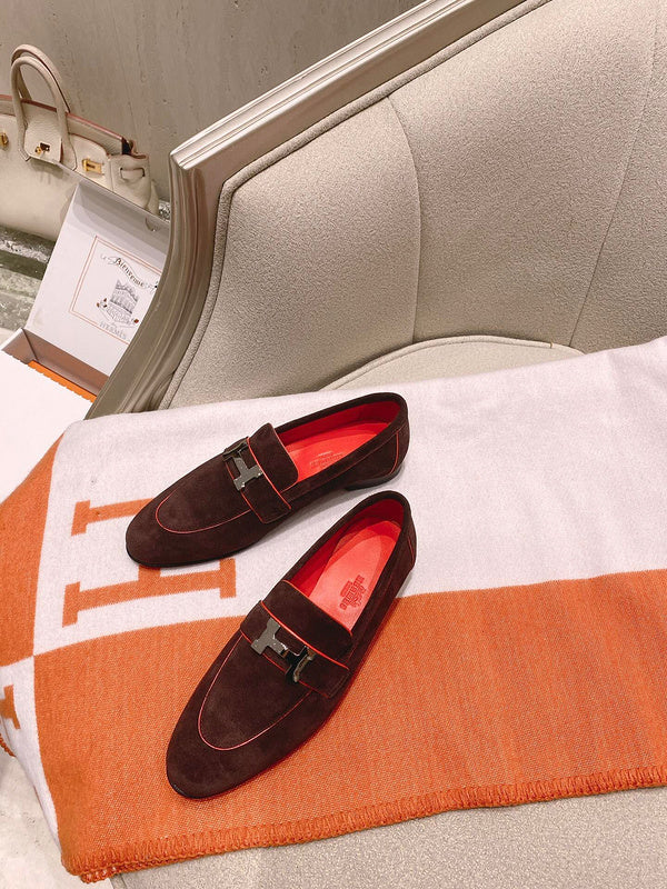 Hermès Grey Bow-Detail Flats - Back View