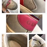 Side profile of Gucci neutral cream sneakers minimalist modern build