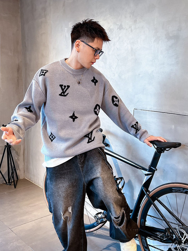 Side profile of Louis Vuitton luxury clothing with monogram-inspired silhouette