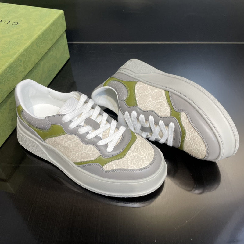 Gucci crisp white luxury sneakers view 7 retro runner design