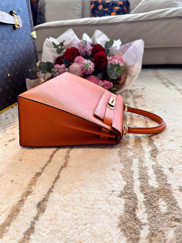 Side view of sculpted structured handbag