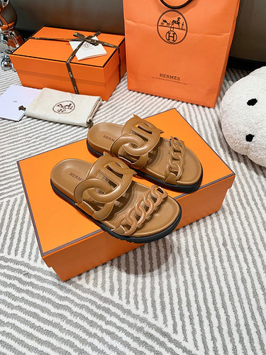 Hermès Grey Ankle Strap Sandals - Full Silhouette View