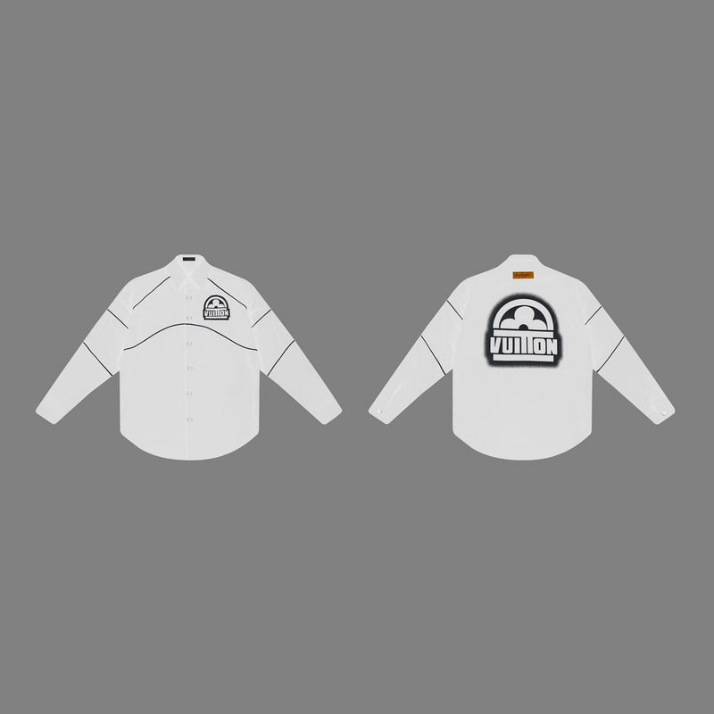 Full styled look of Louis Vuitton luxury clothing with logo-detail design