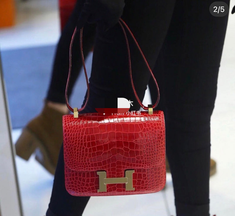 Side view of polished structured handbag
