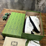 Gucci tonal black luxury sneakers view 4 classic court silhouette