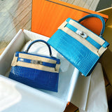 Side view of understated structured handbag