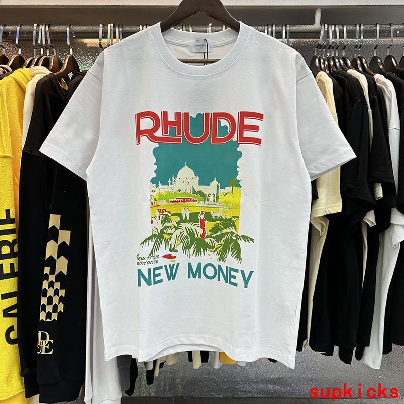 Flat lay presentation of Rhude luxury clothing with relaxed-fit cut