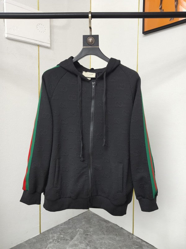 Back view of Gucci luxury clothing with label-forward styling