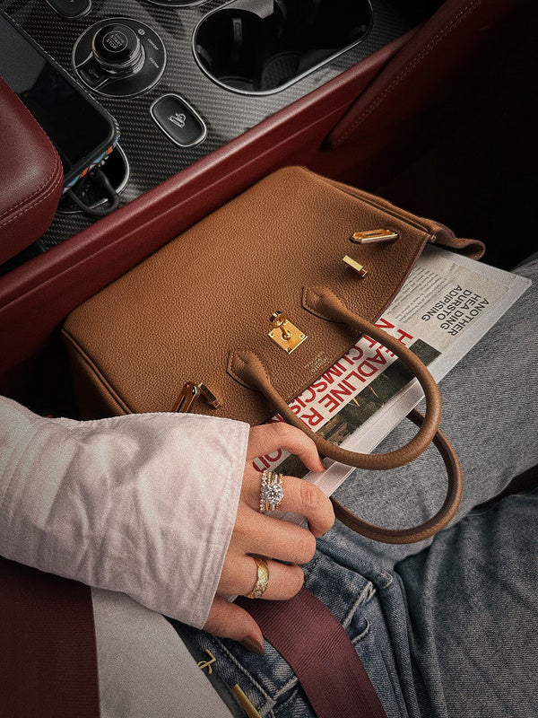 Side view of balanced structured handbag