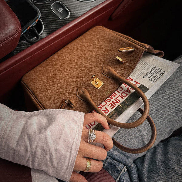 Side view of balanced structured handbag