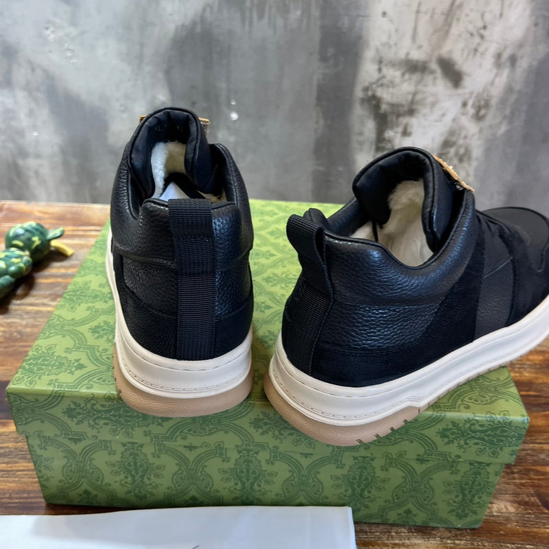 Gucci tonal black luxury sneakers view 4 padded collar comfort