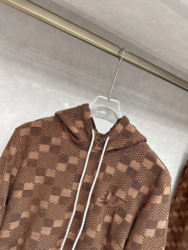 Close-up detail shot of Louis Vuitton luxury clothing with streetwear-inspired cut