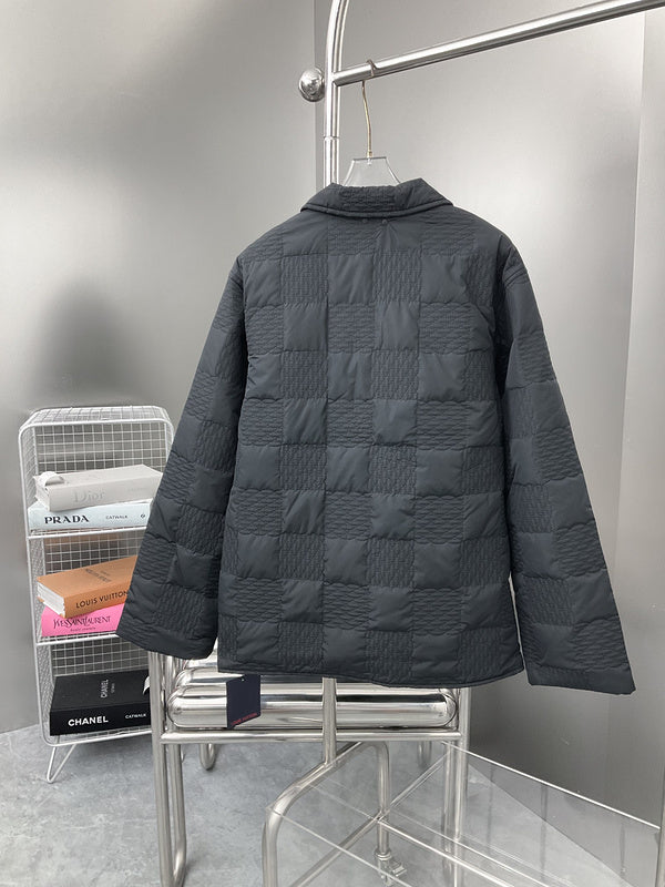 Side profile of Louis Vuitton luxury clothing with label-forward styling