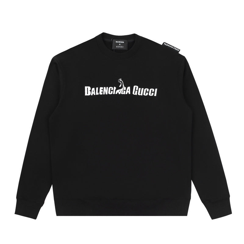 Front view of Gucci luxury clothing with signature branding