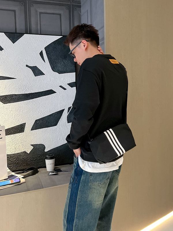 Side profile of Louis Vuitton luxury clothing with relaxed-fit cut