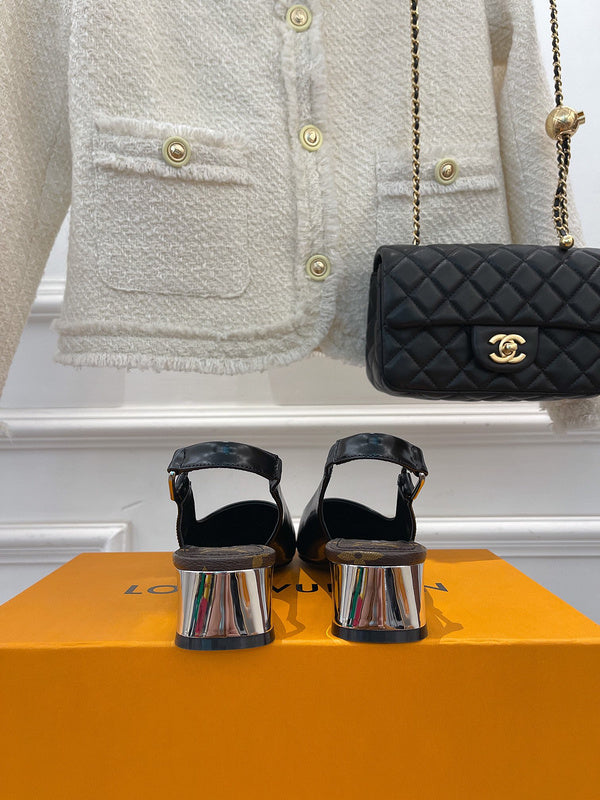 Louis Vuitton Black Block Heel Pumps - Full Silhouette View