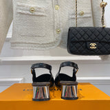Louis Vuitton Black Block Heel Pumps - Full Silhouette View