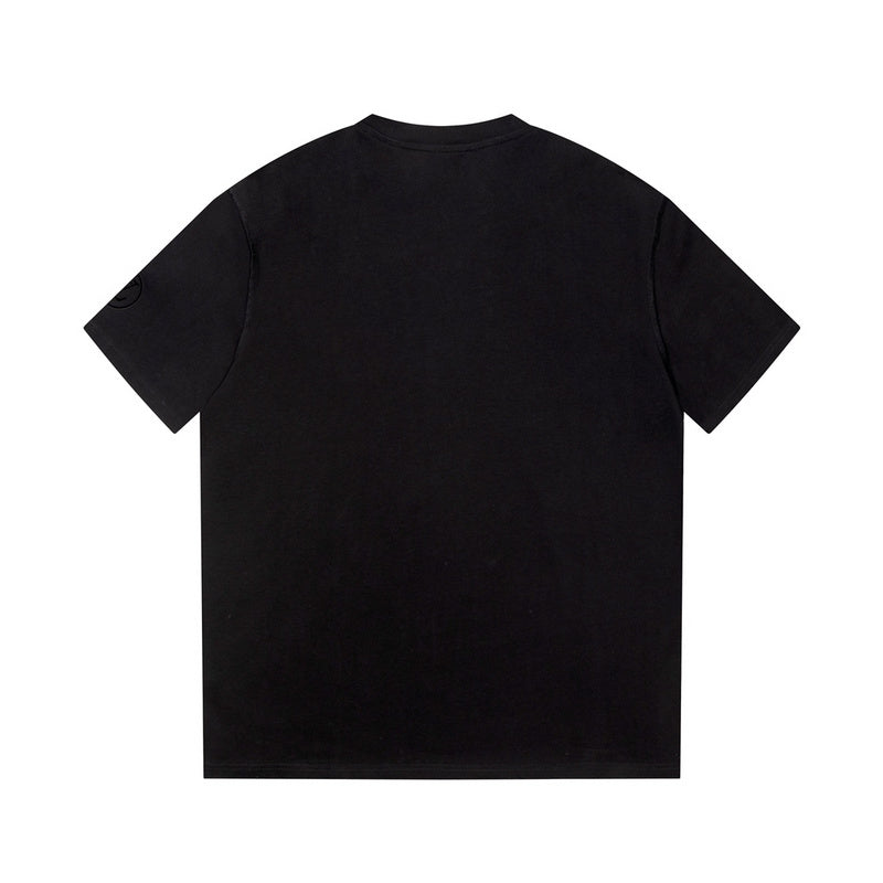 Close-up detail shot of Louis Vuitton cotton t-shirt with monogram-inspired silhouette