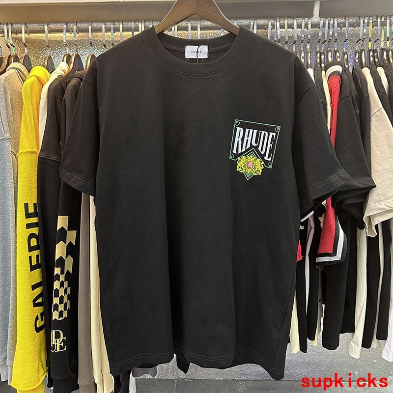 Flat lay presentation of Rhude luxury clothing with relaxed-fit cut