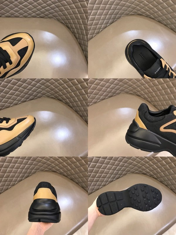 Side profile of Gucci two-tone sneakers streetwear statement look