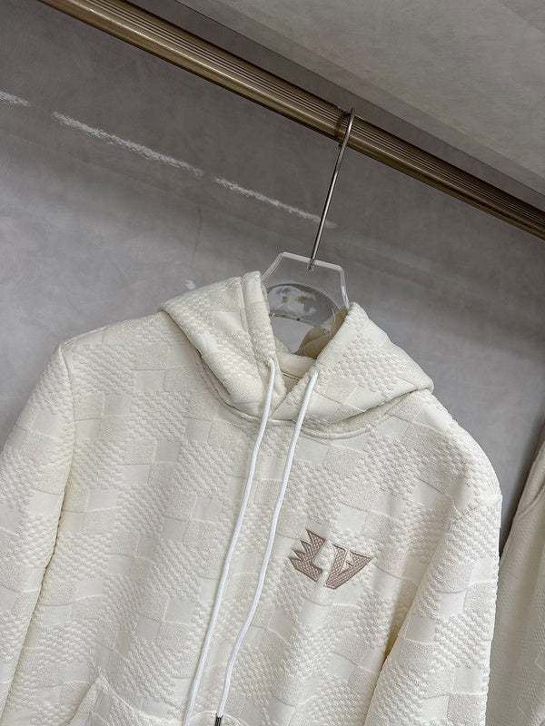 Close-up detail shot of Louis Vuitton luxury clothing with streetwear-inspired cut