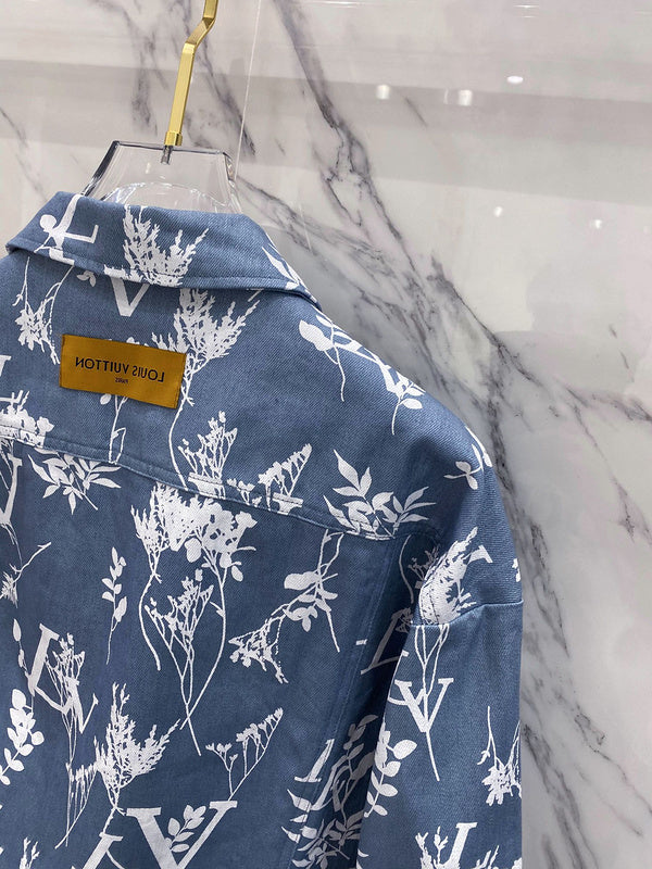 Front view of Louis Vuitton luxury clothing with label-forward styling