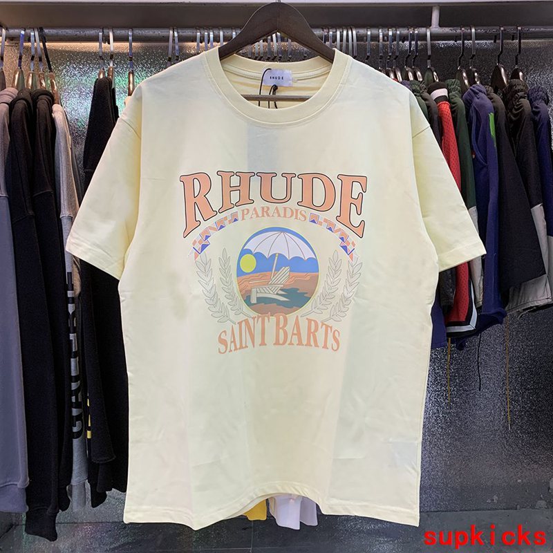 Close-up detail shot of Rhude luxury clothing with tailored silhouette