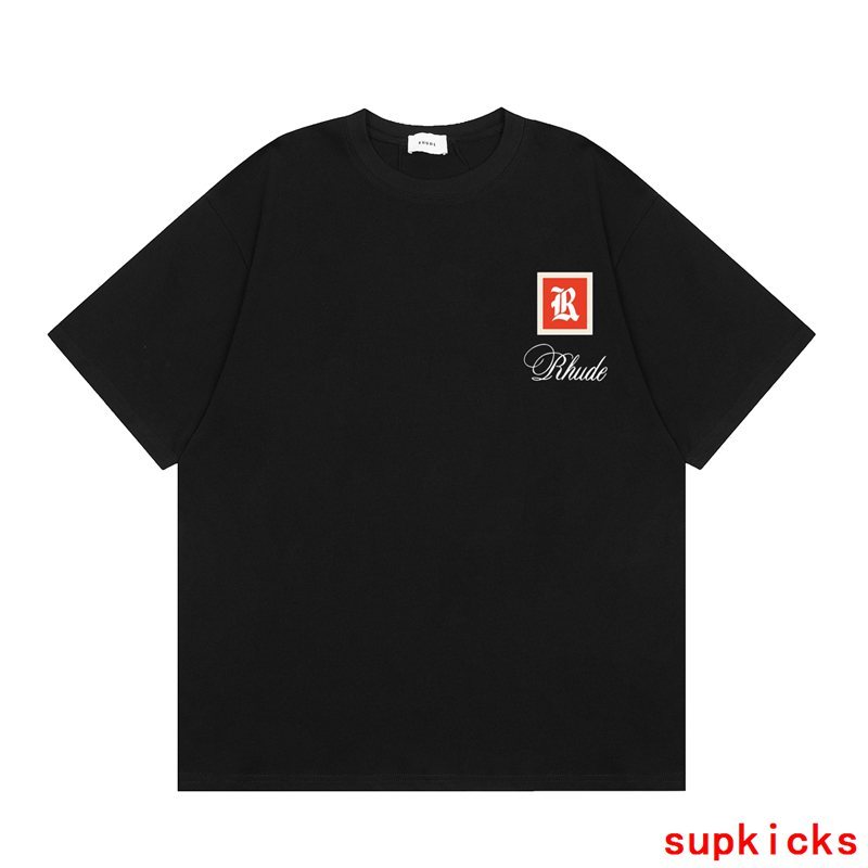 Front view of Rhude luxury clothing with signature branding