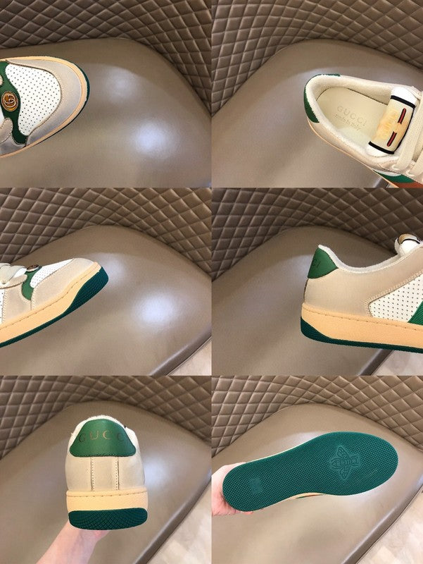 Side profile of Gucci soft grey sneakers bold athletic profile
