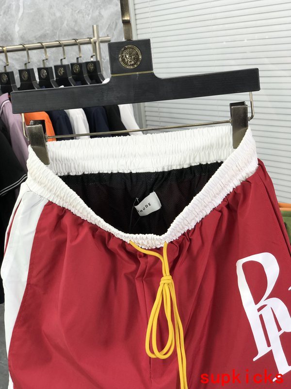 Back view of Rhude luxury clothing with label-forward styling