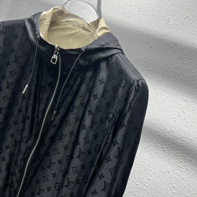 Close-up detail shot of Louis Vuitton luxury clothing with runway-inspired design
