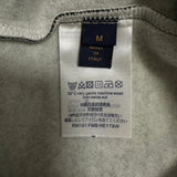 Close-up detail shot of Louis Vuitton luxury clothing with logo-detail design