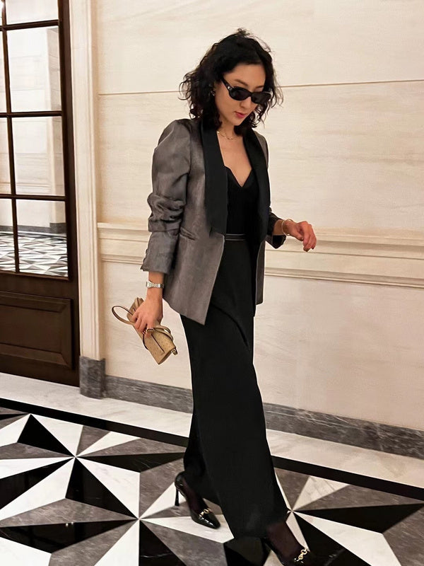 Side view of sleek structured handbag