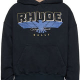 Front view of Rhude luxury clothing with signature branding