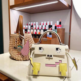 Side view of timeless structured handbag