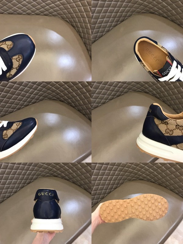 Side profile of Gucci tonal black sneakers premium leather build