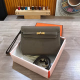 Side view of clean-lined structured handbag