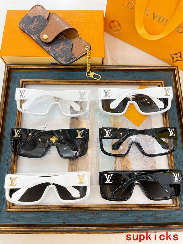 Close-up detail view of Louis Vuitton unisex sunglasses