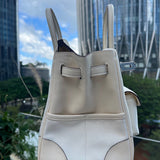 Side view of balanced structured handbag