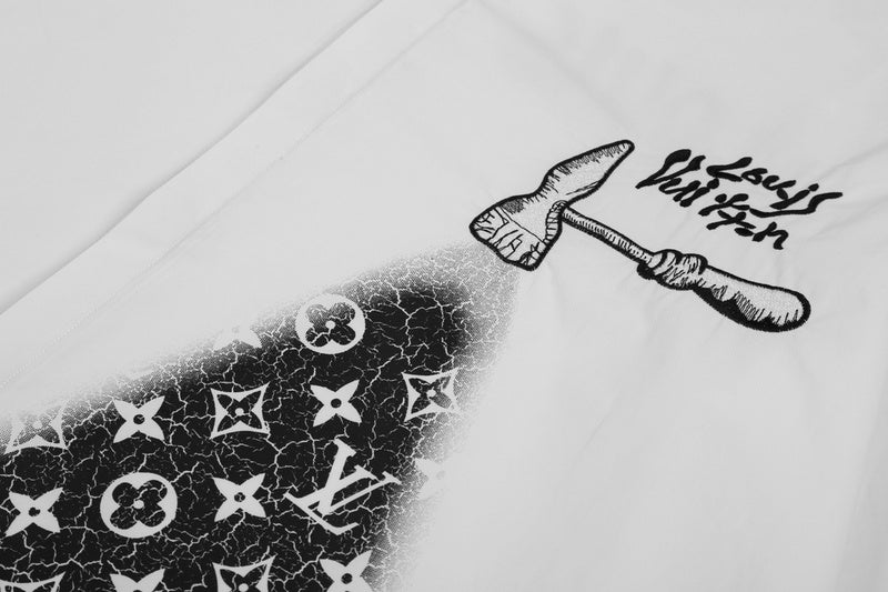 Side profile of Louis Vuitton luxury clothing with monogram-inspired silhouette