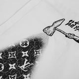 Side profile of Louis Vuitton luxury clothing with monogram-inspired silhouette