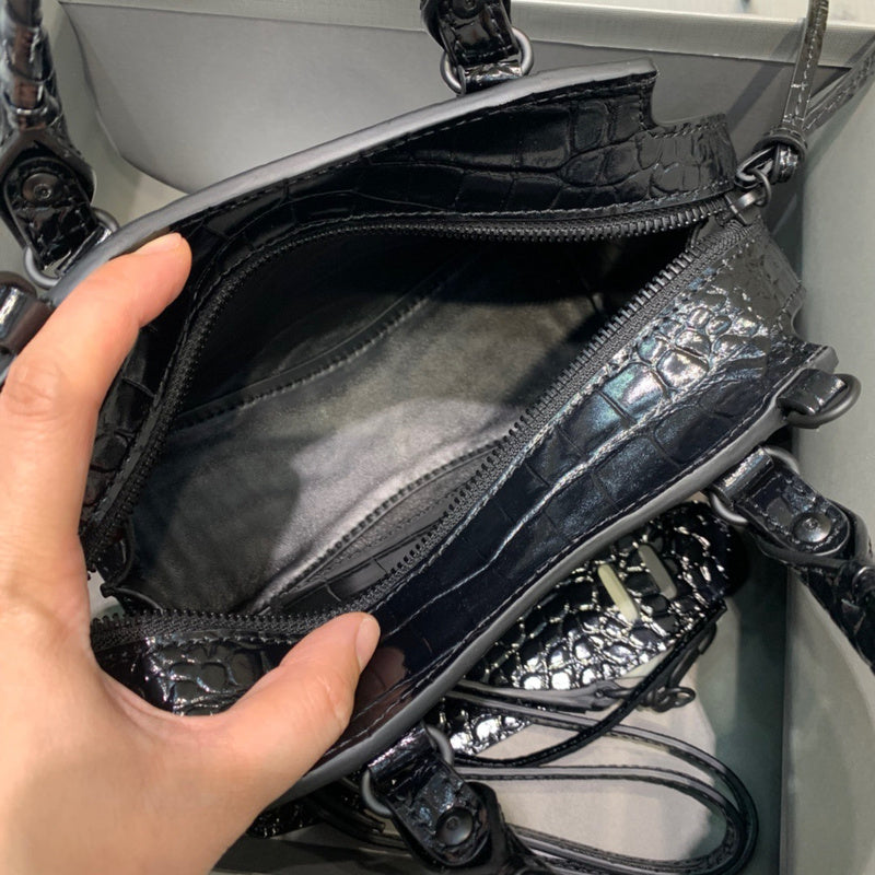 Statement Vegan Leather Handbag - Polished Finish | Women's Everyday Carry Handbag #322 - styled full view (image 7) of designer-inspired handbag